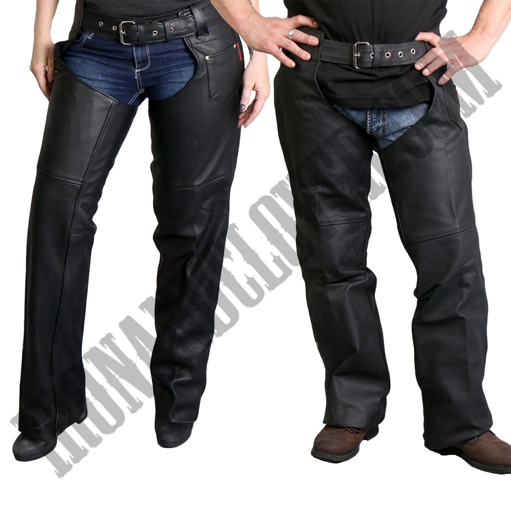 Fully Lined Unisex Leather Chaps in Black