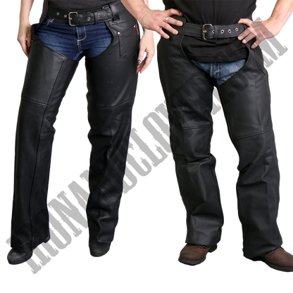 Fully Lined Unisex Leather Chaps in Black