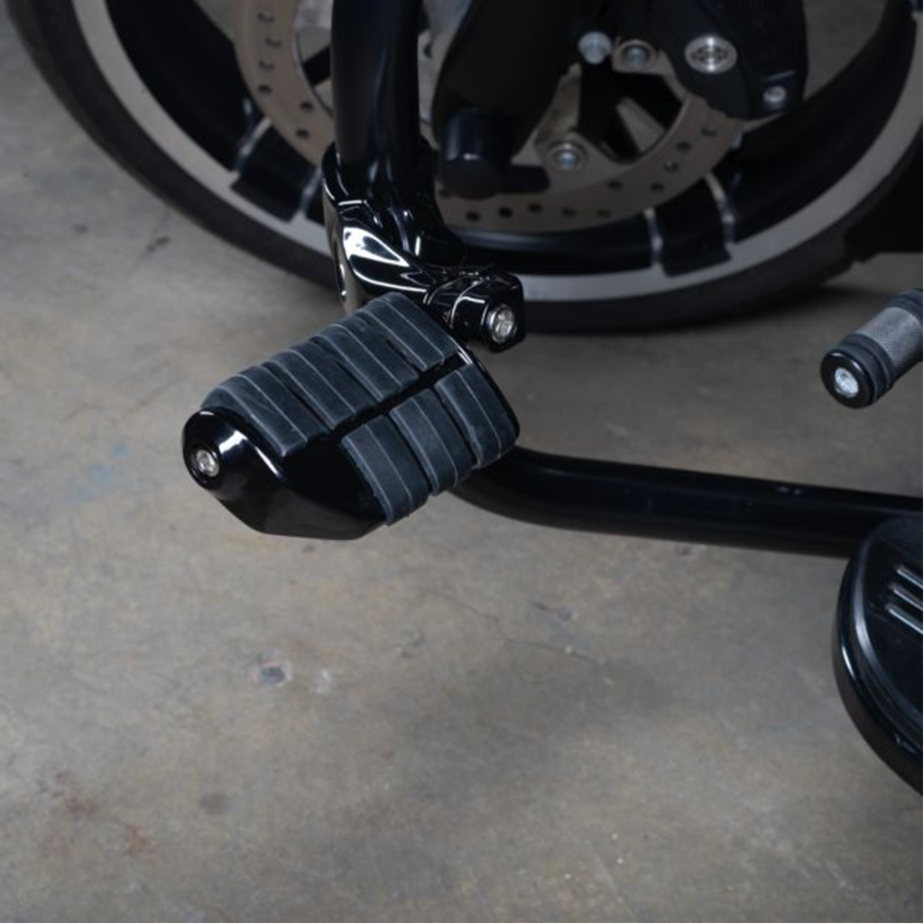 Short Angled Adjustable Highway Foot Pegs & Clamps in Black