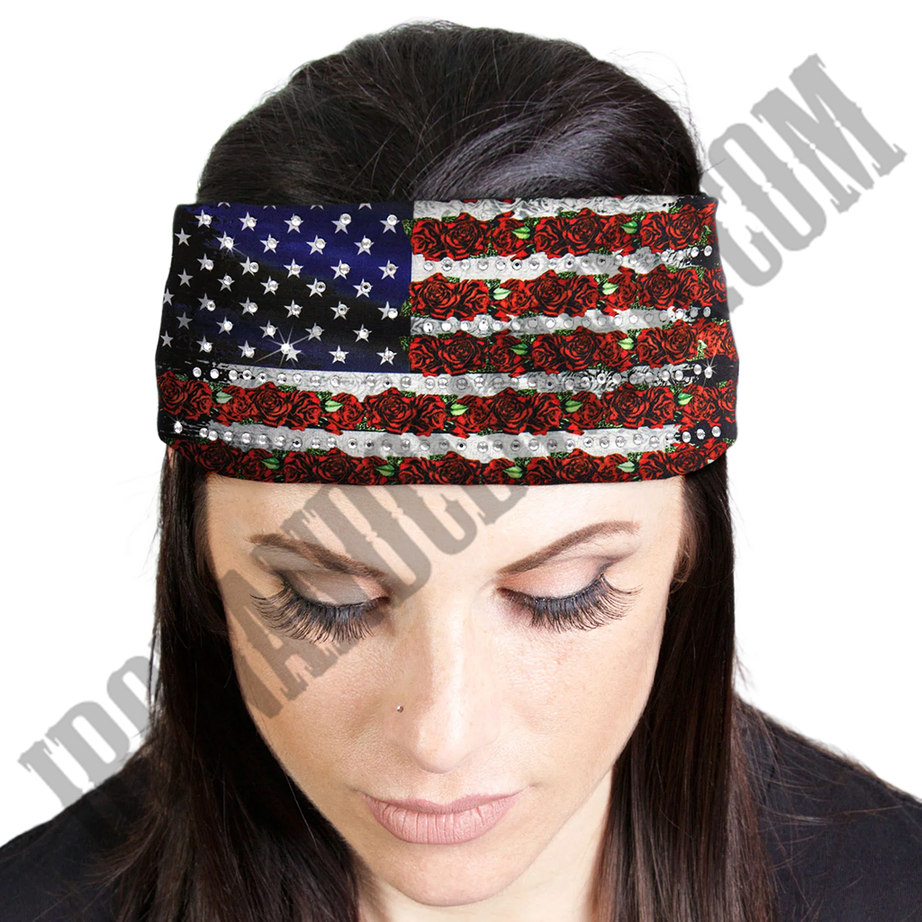 Flag Roses Rhinestone Crystal Headband Wrap