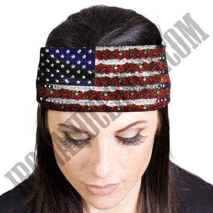 Flag Roses Rhinestone Crystal Headband Wrap