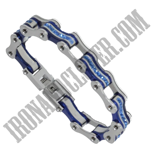 Bike Chain Bracelet in Silver & Candy Blue with Blue Crystal Centers