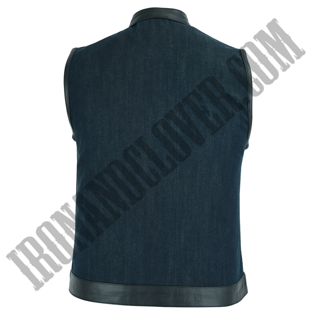 Denim Vest in Raw Finish Blue & Leather