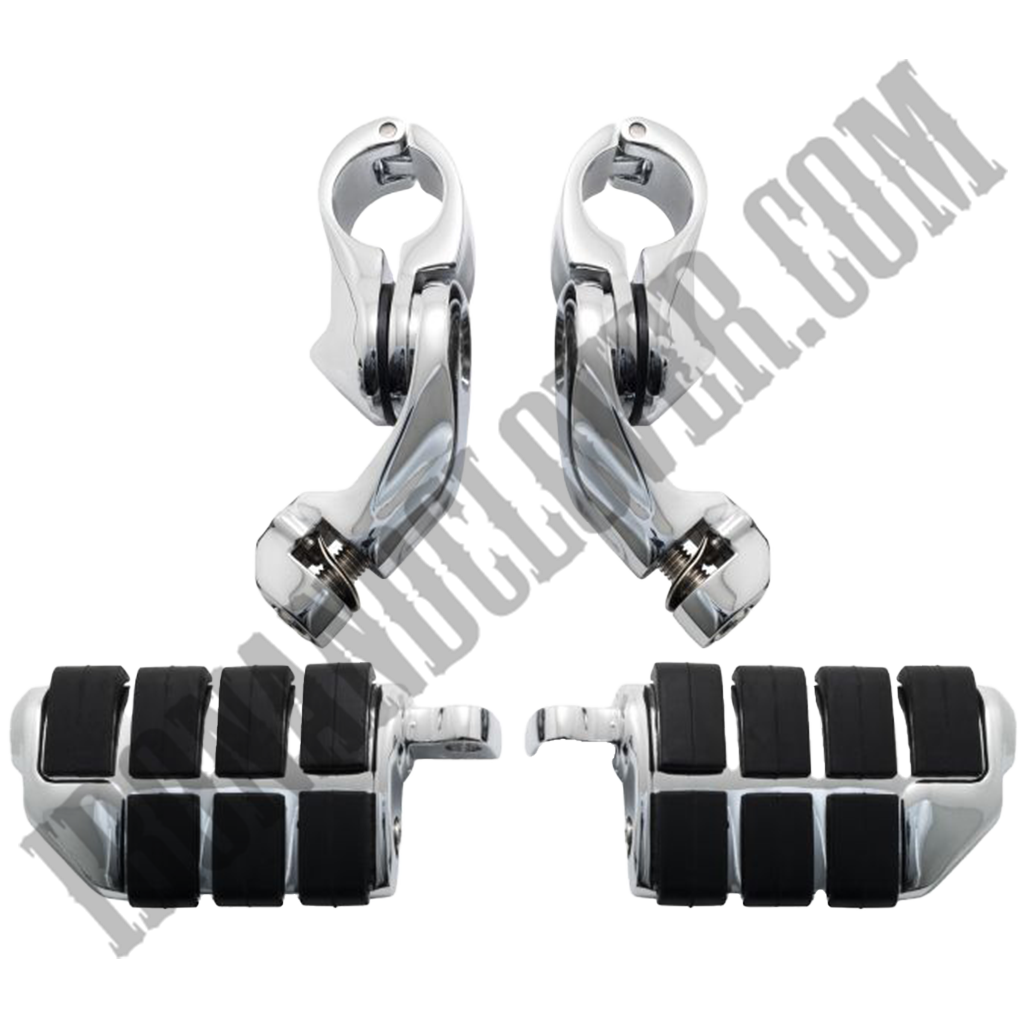 Short Angled Adjustable Highway Foot Pegs & Clamps in Chrome