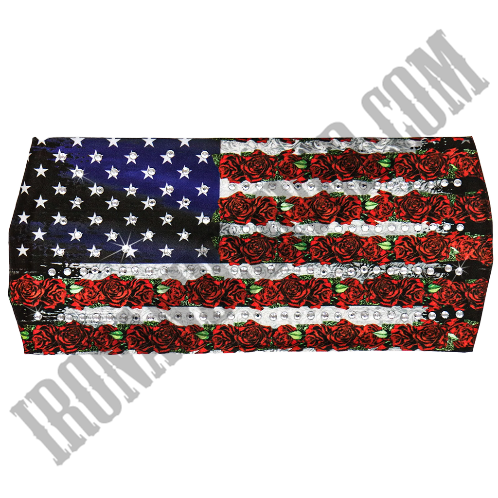 Flag Roses Rhinestone Crystal Headband Wrap