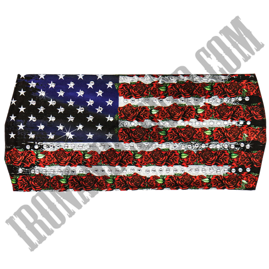 Flag Roses Rhinestone Crystal Headband Wrap