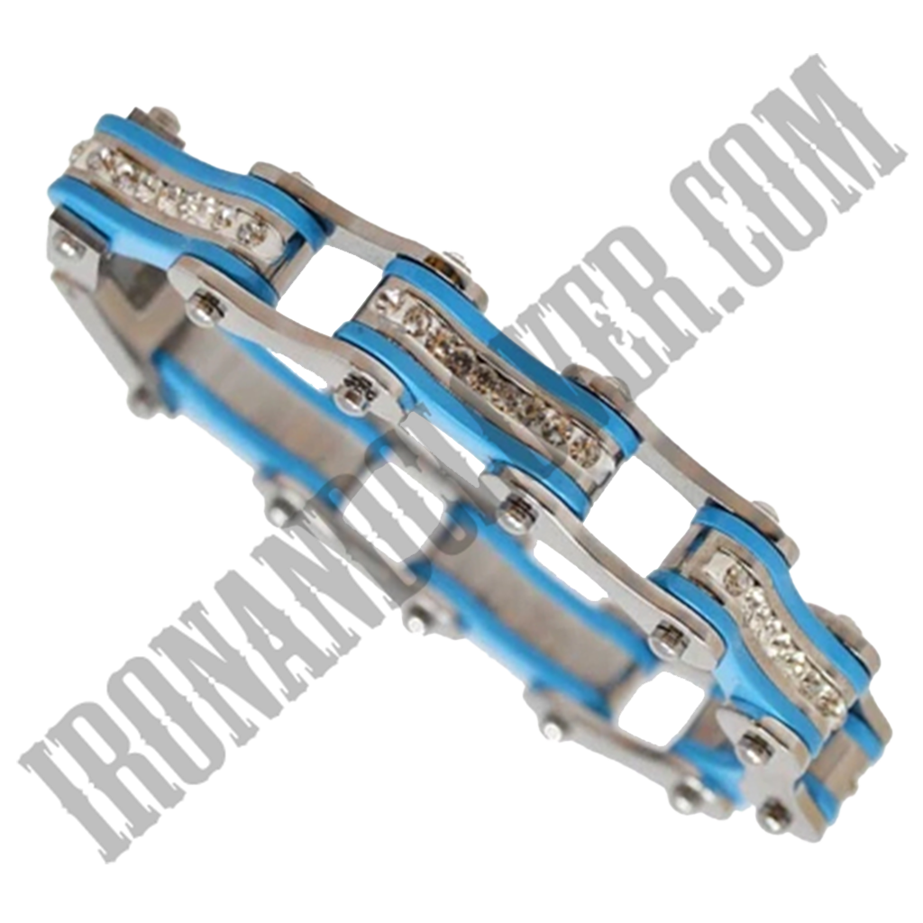 Bike Chain in Silver & Turquoise with White Crystal Centers