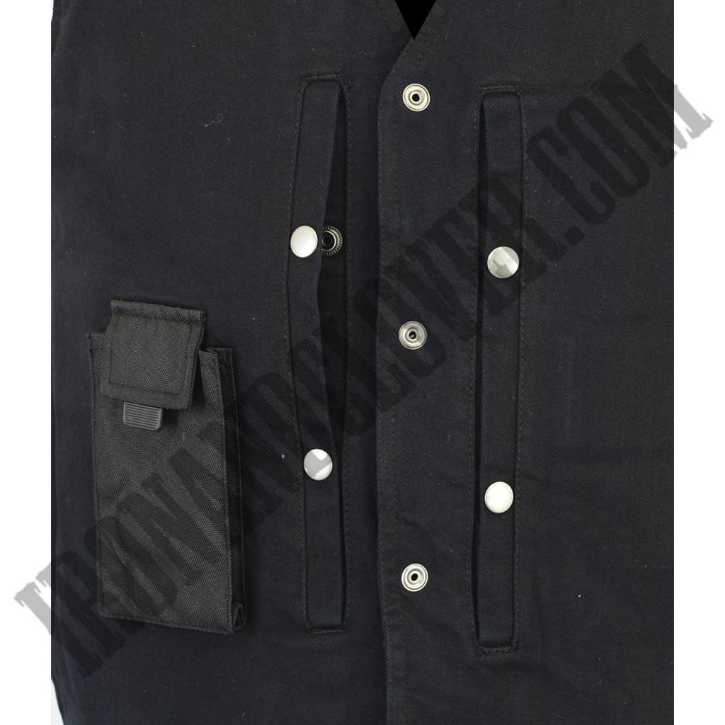 Classic Denim Motorcycle Vest with Side Laces in Black