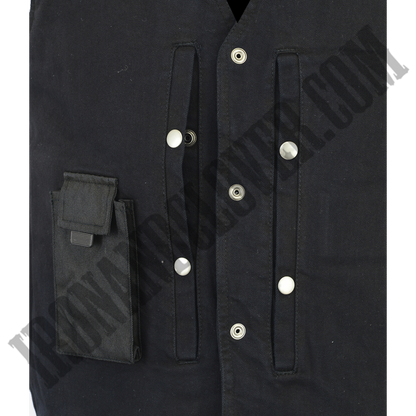 Classic Denim Motorcycle Vest with Side Laces in Black