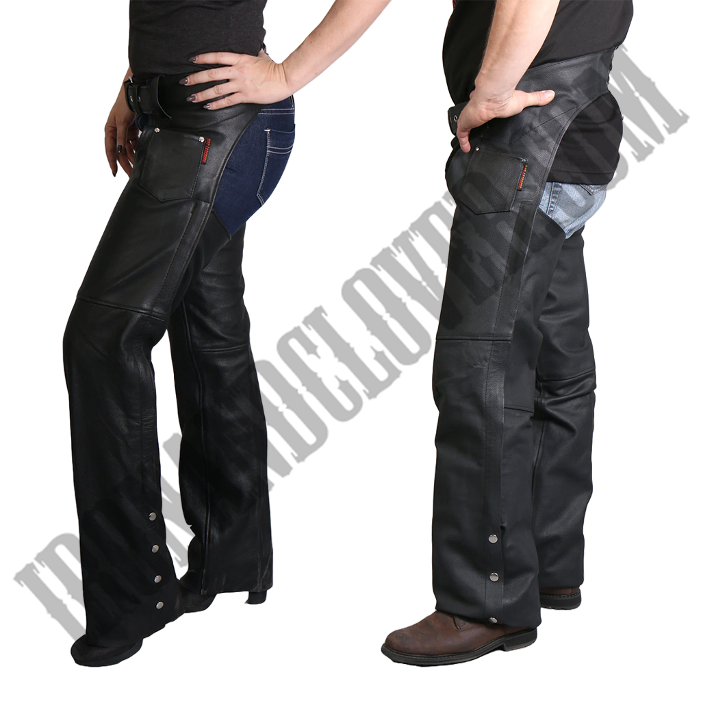 Fully Lined Unisex Leather Chaps in Black