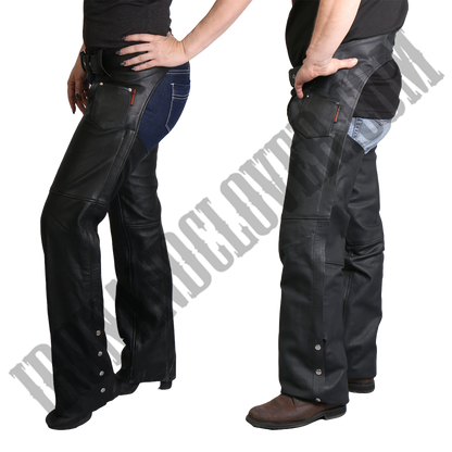 Fully Lined Unisex Leather Chaps in Black