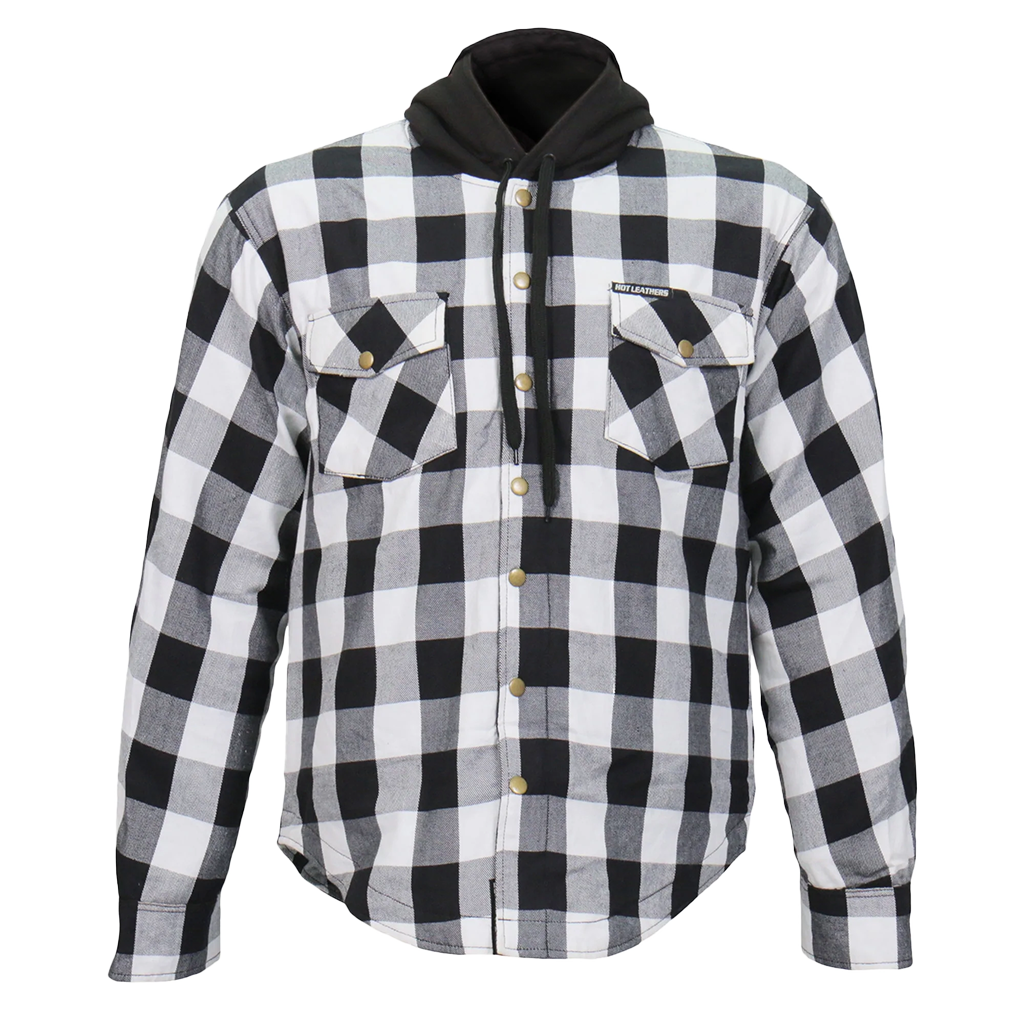 Armored Flannel Jacket with Hood in White & Black