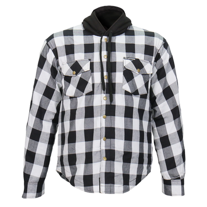 Armored Flannel Jacket with Hood in White & Black