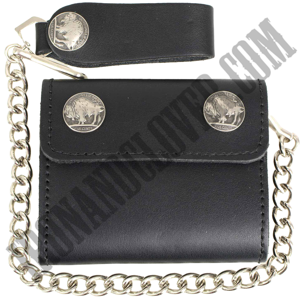 4 Inch Leather Tri-Fold Wallet With Buffalo Nickel Snaps