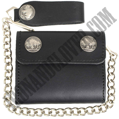 4 Inch Leather Tri-Fold Wallet With Buffalo Nickel Snaps