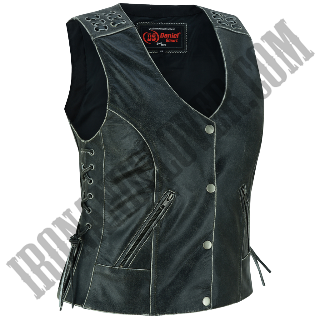 Grommet & Lacing Vest in Rub Off Gray