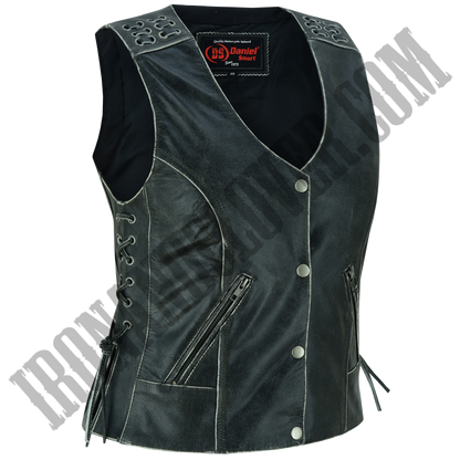 Grommet & Lacing Vest in Rub Off Gray