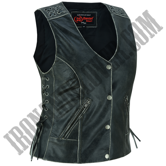 Grommet & Lacing Vest in Rub Off Gray