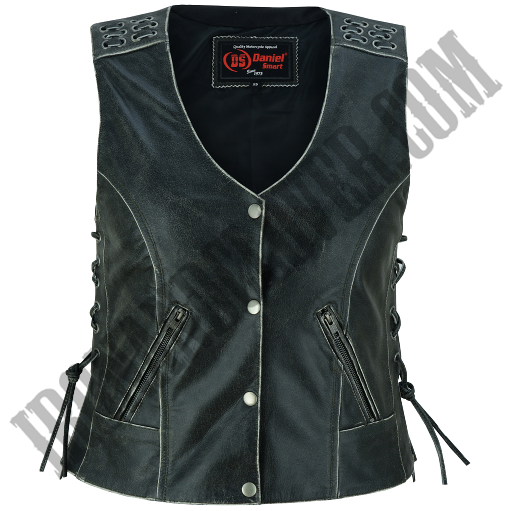 Grommet & Lacing Vest in Rub Off Gray