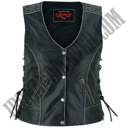 Grommet & Lacing Vest in Rub Off Gray