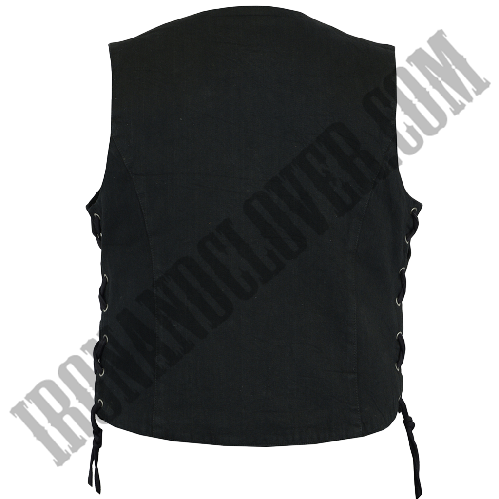 Classic Denim Vest with Side Laces in Black