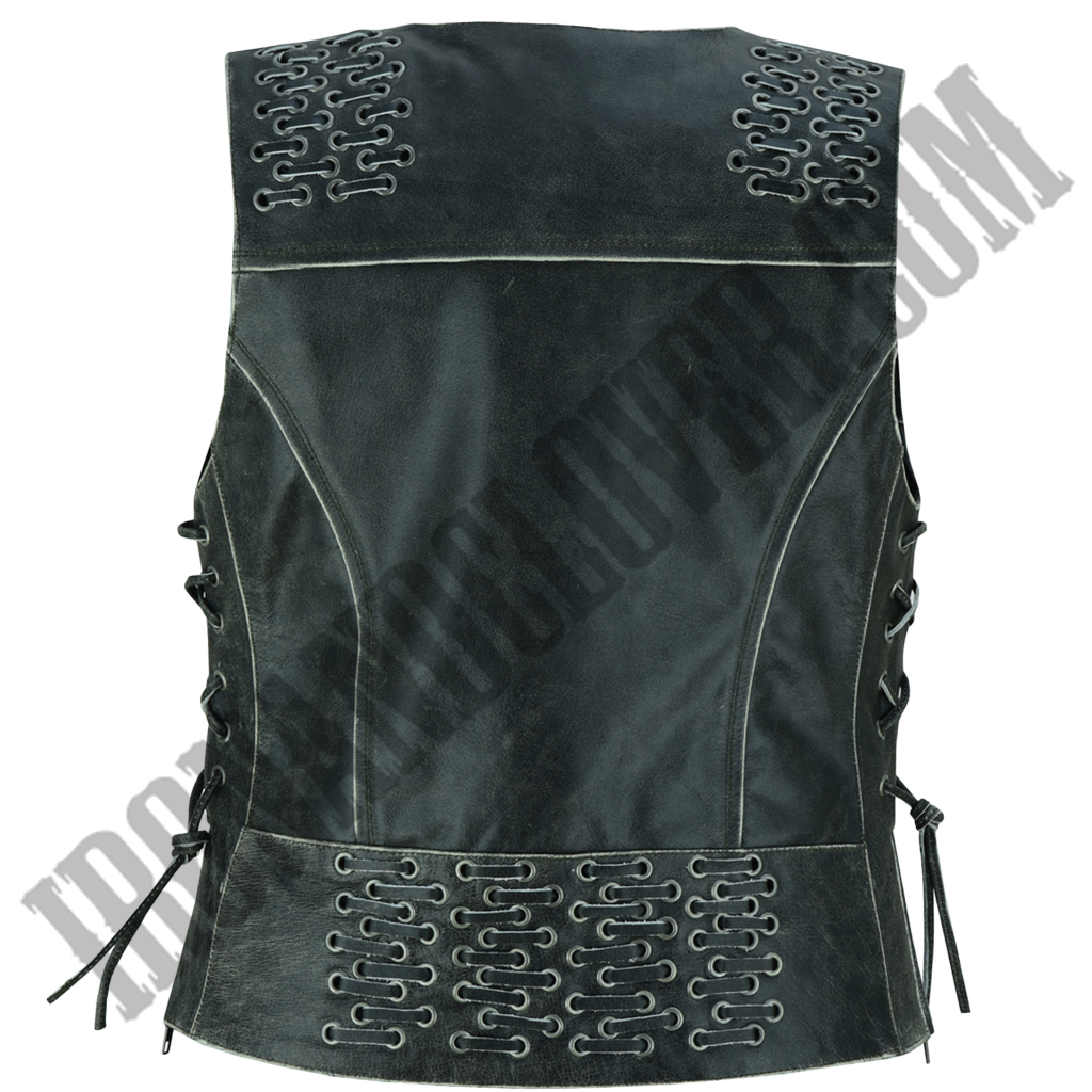 Grommet & Lacing Vest in Rub Off Gray