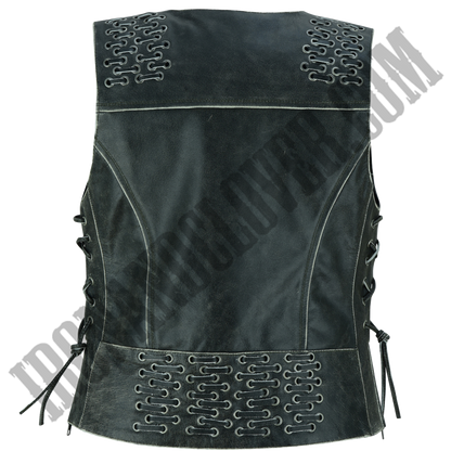 Grommet & Lacing Vest in Rub Off Gray