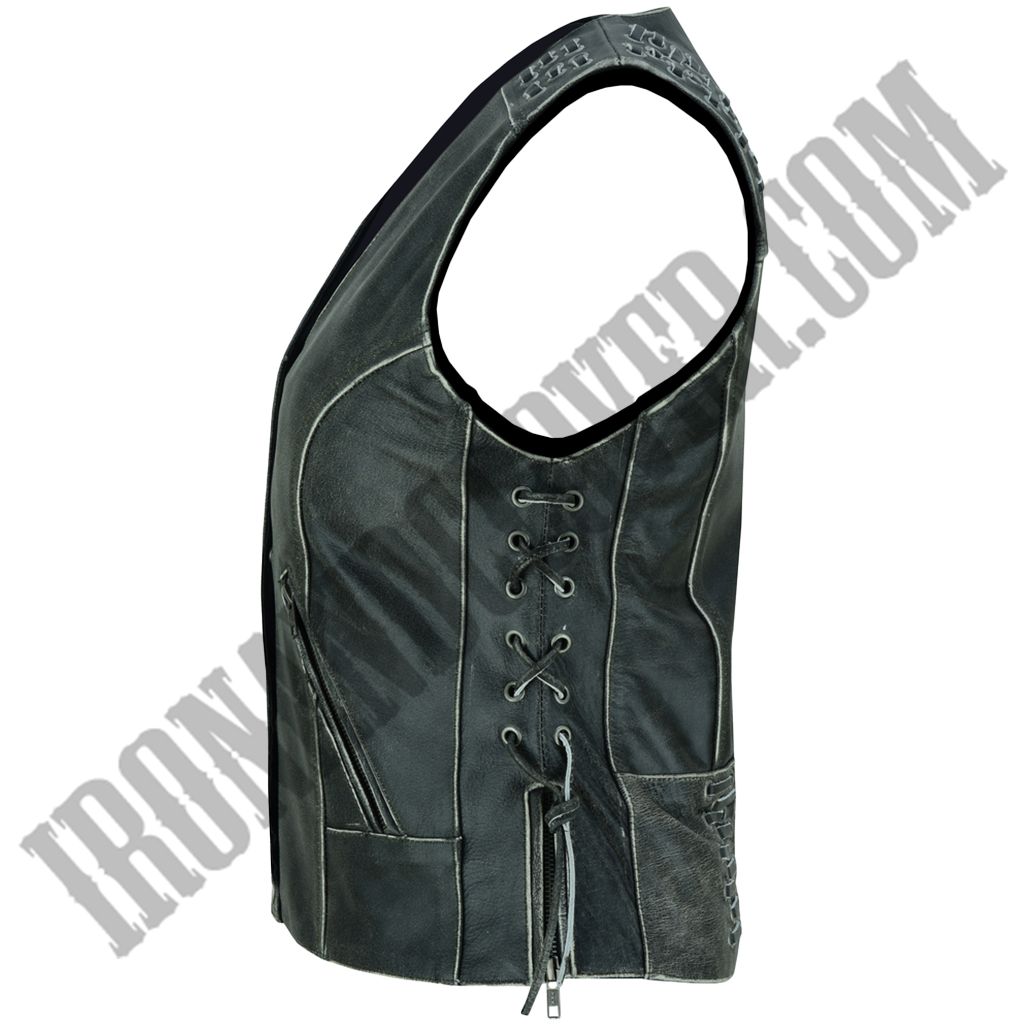 Grommet & Lacing Vest in Rub Off Gray