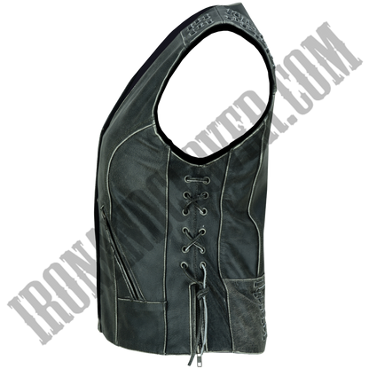 Grommet & Lacing Vest in Rub Off Gray