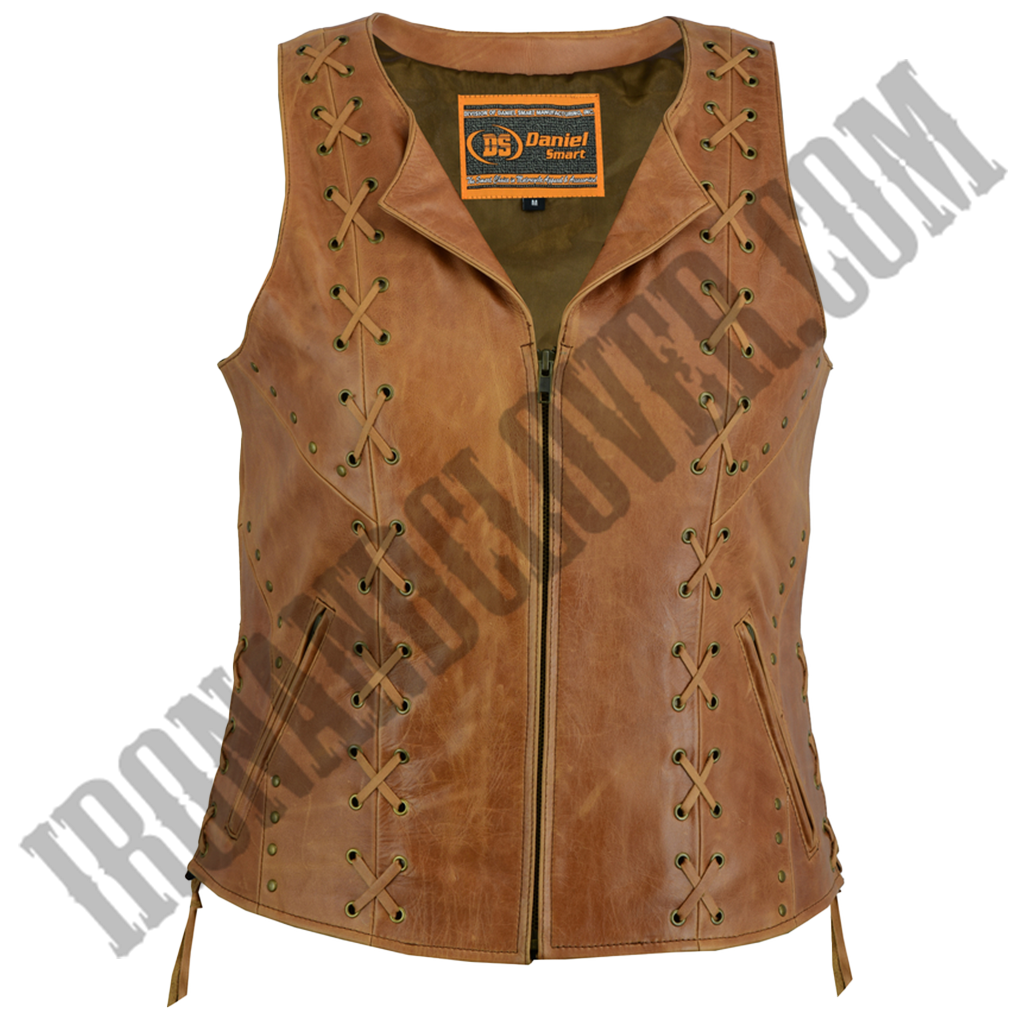 Studded & Laced Vest in Brown & Antique Gold