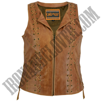 Studded & Laced Vest in Brown & Antique Gold