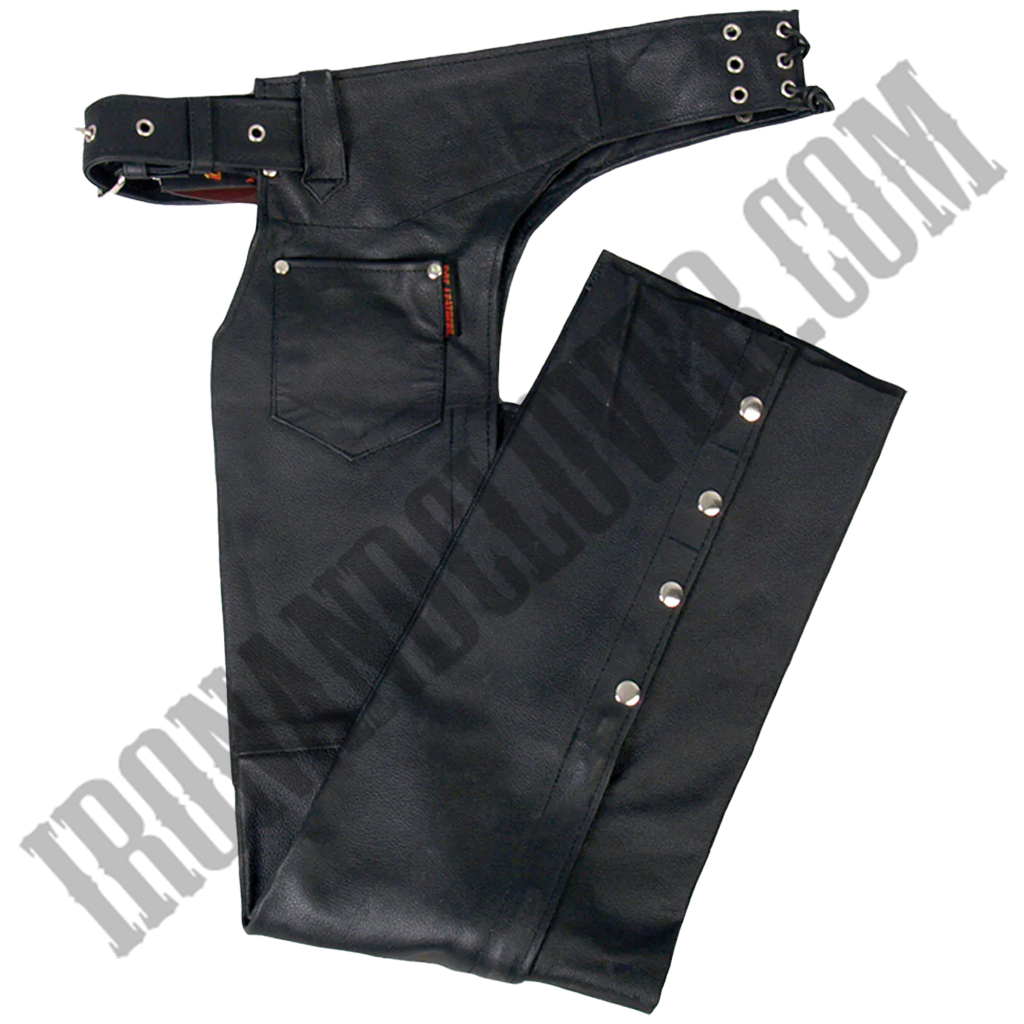 Fully Lined Unisex Leather Chaps in Black