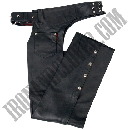 Fully Lined Unisex Leather Chaps in Black