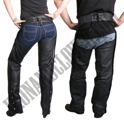 Fully Lined Unisex Leather Chaps in Black