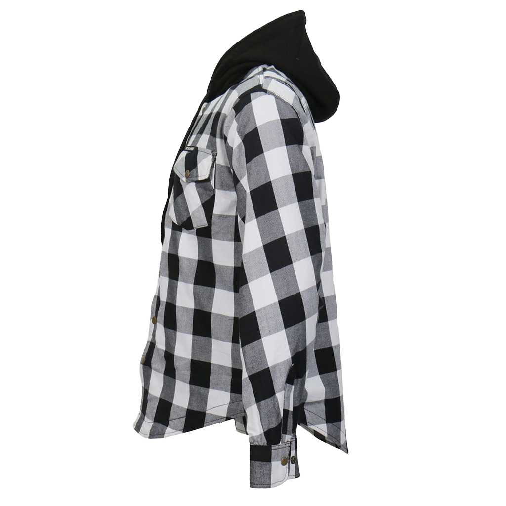 Armored Flannel Jacket with Hood in White & Black