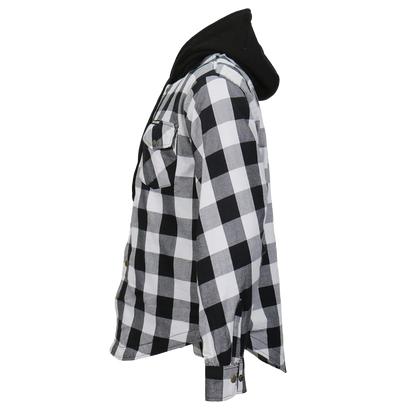 Armored Flannel Jacket with Hood in White & Black