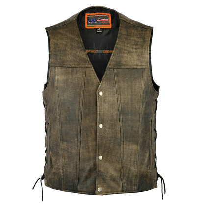 Traditional Motorcycle Vest in Antique Brown