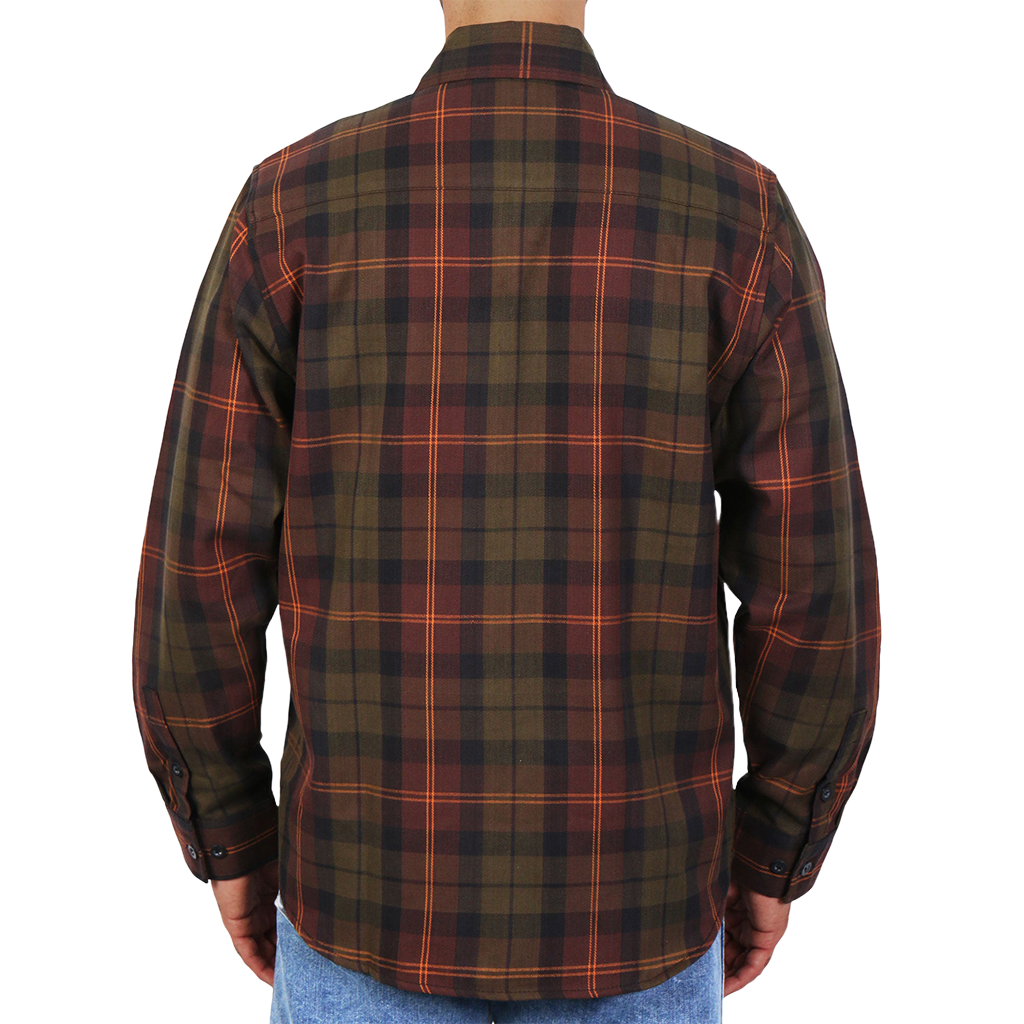 Men's Flannel Shirt in Green, Orange & Brown