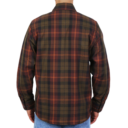 Men's Flannel Shirt in Green, Orange & Brown