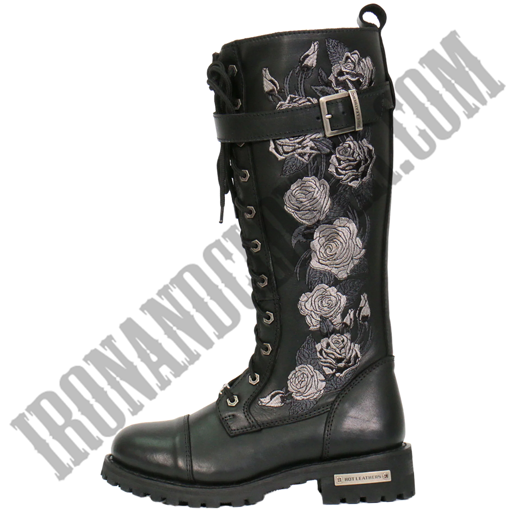 Knee-High Wild Roses Leather Boots