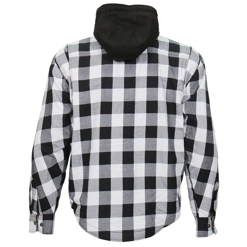 Armored Flannel Jacket with Hood in White & Black