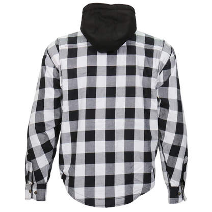 Armored Flannel Jacket with Hood in White & Black