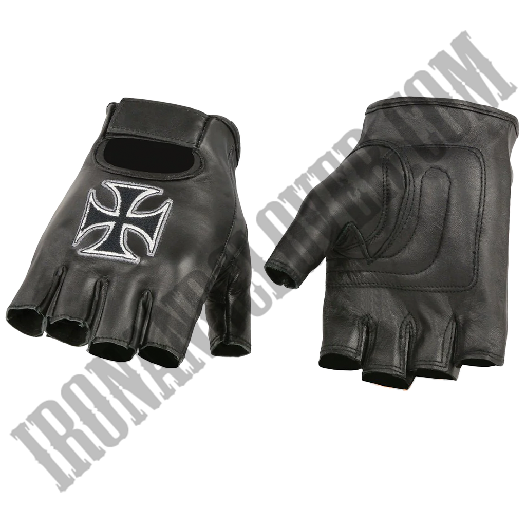 Iron Cross Leather Fingerless Glove