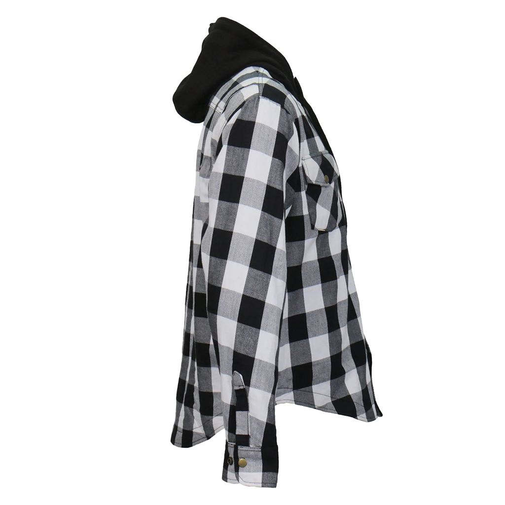 Armored Flannel Jacket with Hood in White & Black