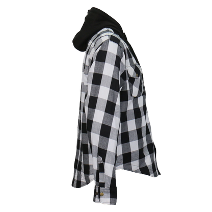 Armored Flannel Jacket with Hood in White & Black