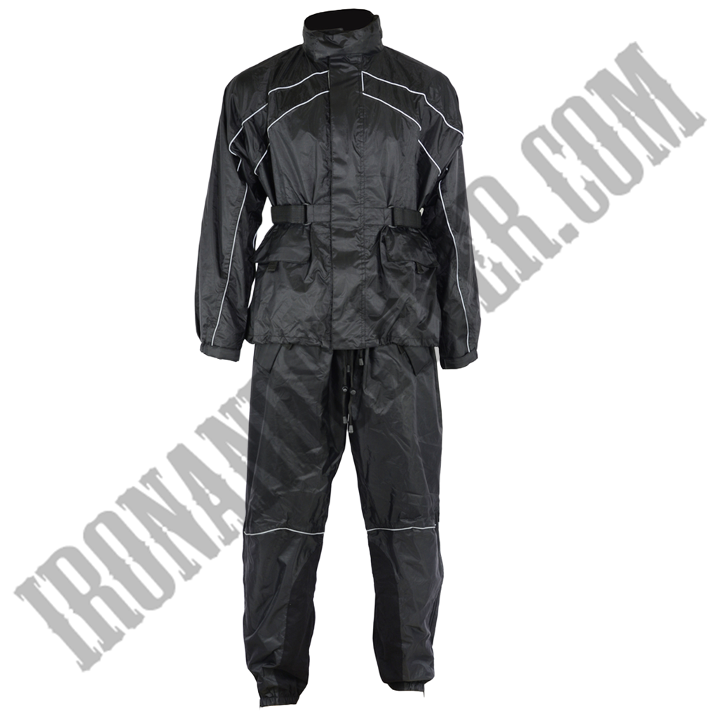 Unisex Rain Suit in All Black with Reflective Piping