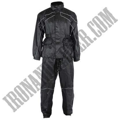 Unisex Rain Suit in All Black with Reflective Piping