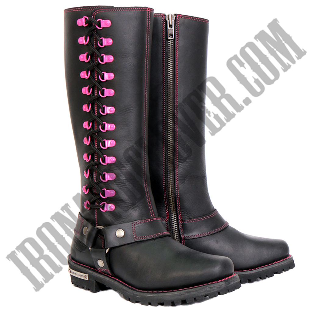 14-Inch Knee-High Harness Boot with Pink Accents