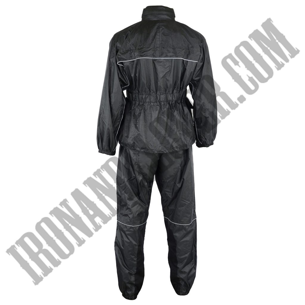 Unisex Rain Suit in All Black with Reflective Piping