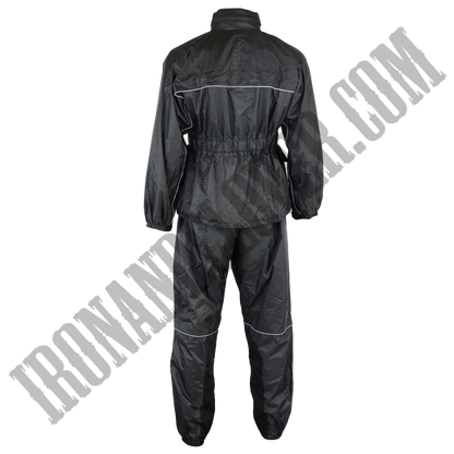 Unisex Rain Suit in All Black with Reflective Piping